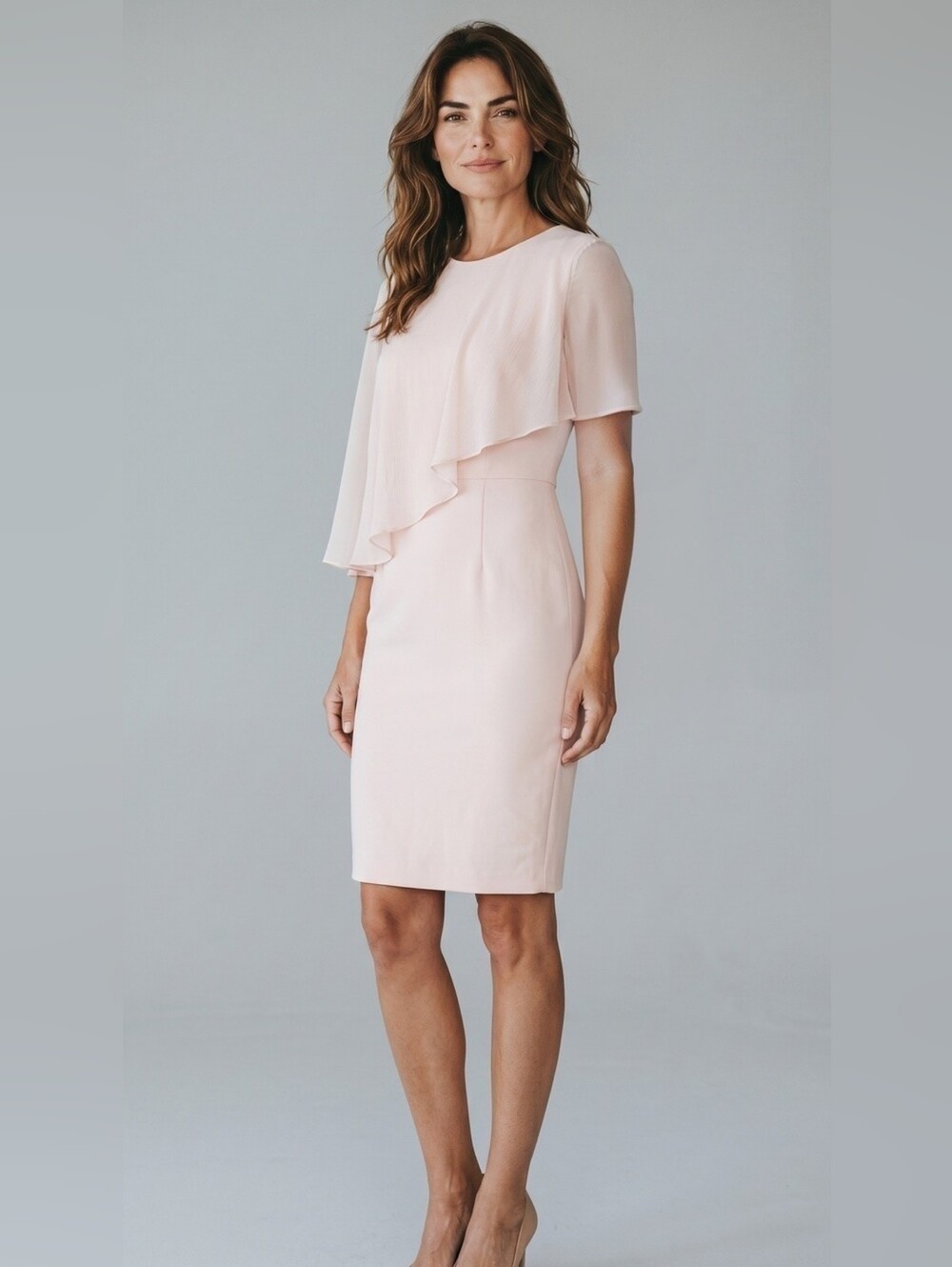 NWT Calvin Klein Baby Pink Chiffon Popover Cape Sheath Dress Size 6